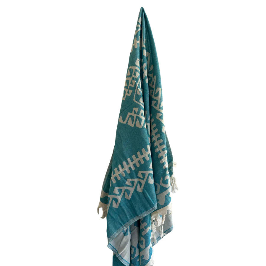 Salty Shadows Aztec Turkish Towel - Turquoise