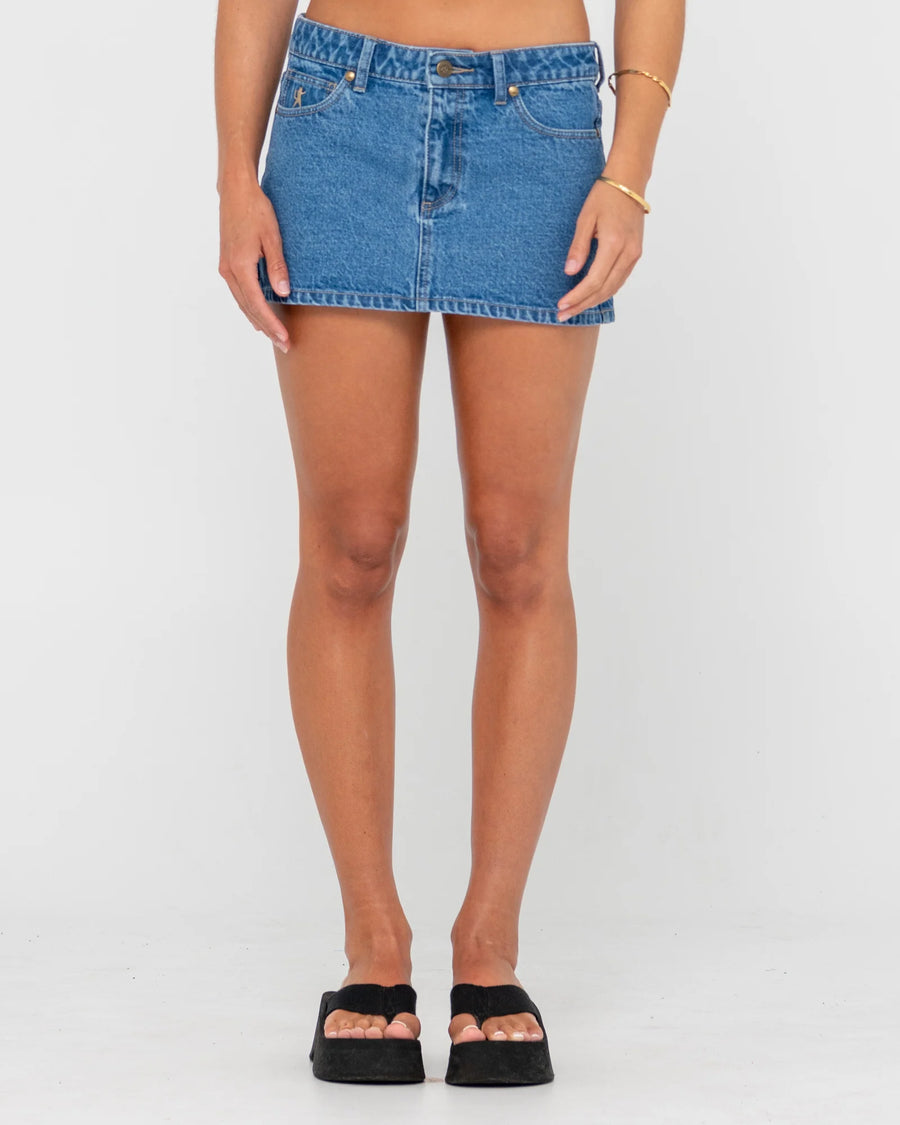 Rusty Risque Low Rise Denim Micro Skirt