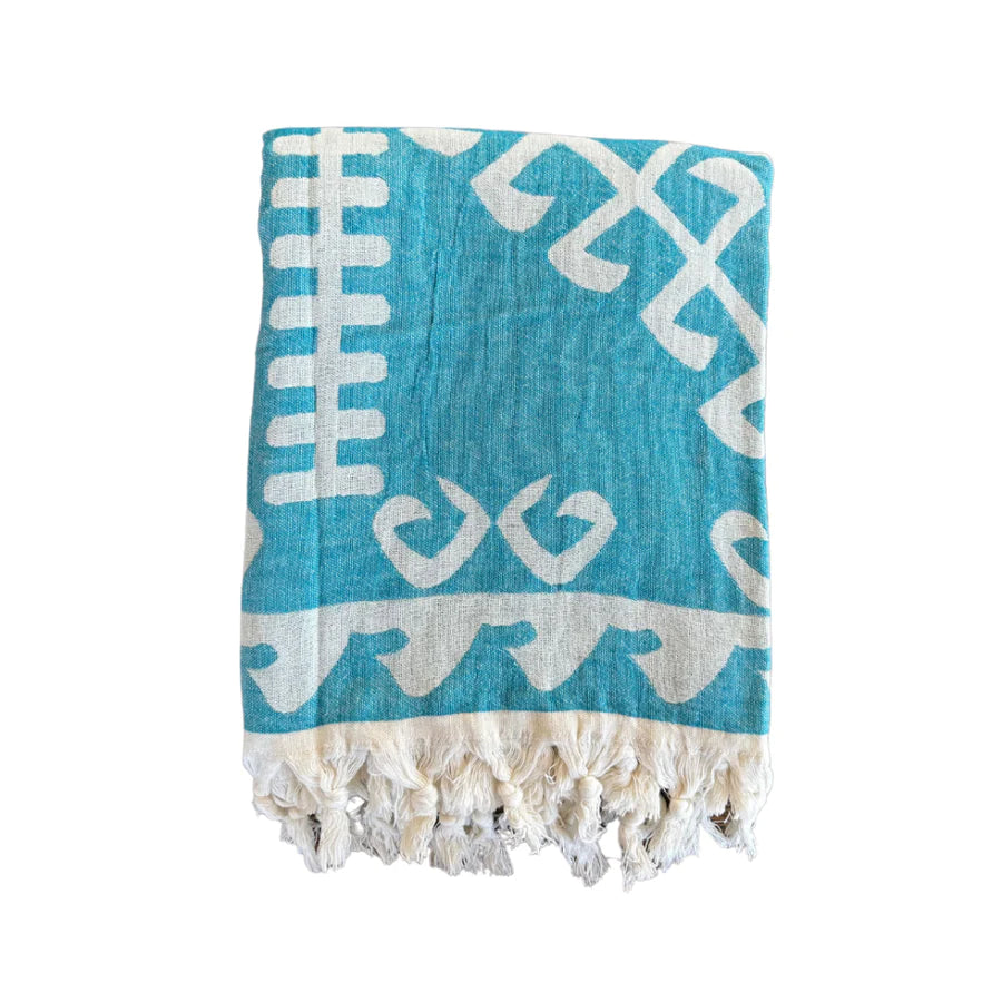 Salty Shadows Aztec Turkish Towel - Turquoise