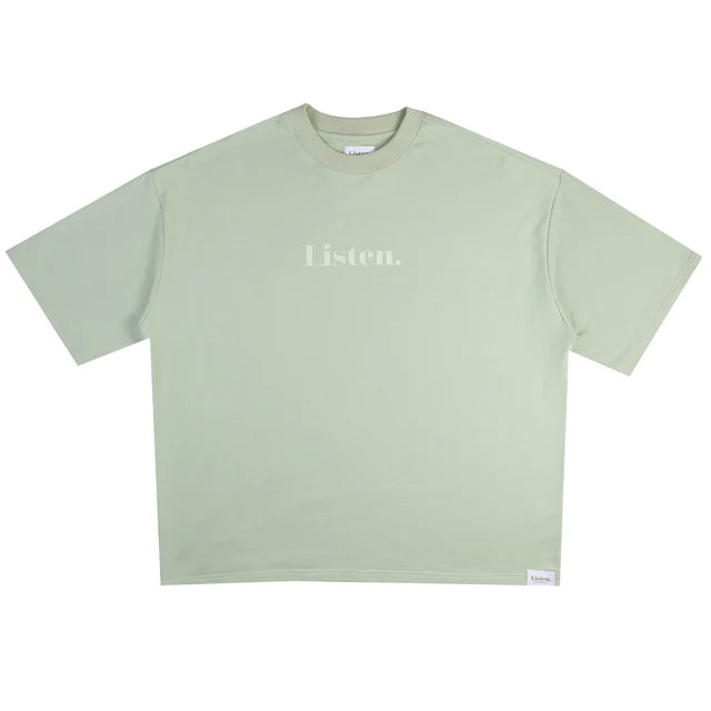 Listen Contrast Logo Tee- Spearmint