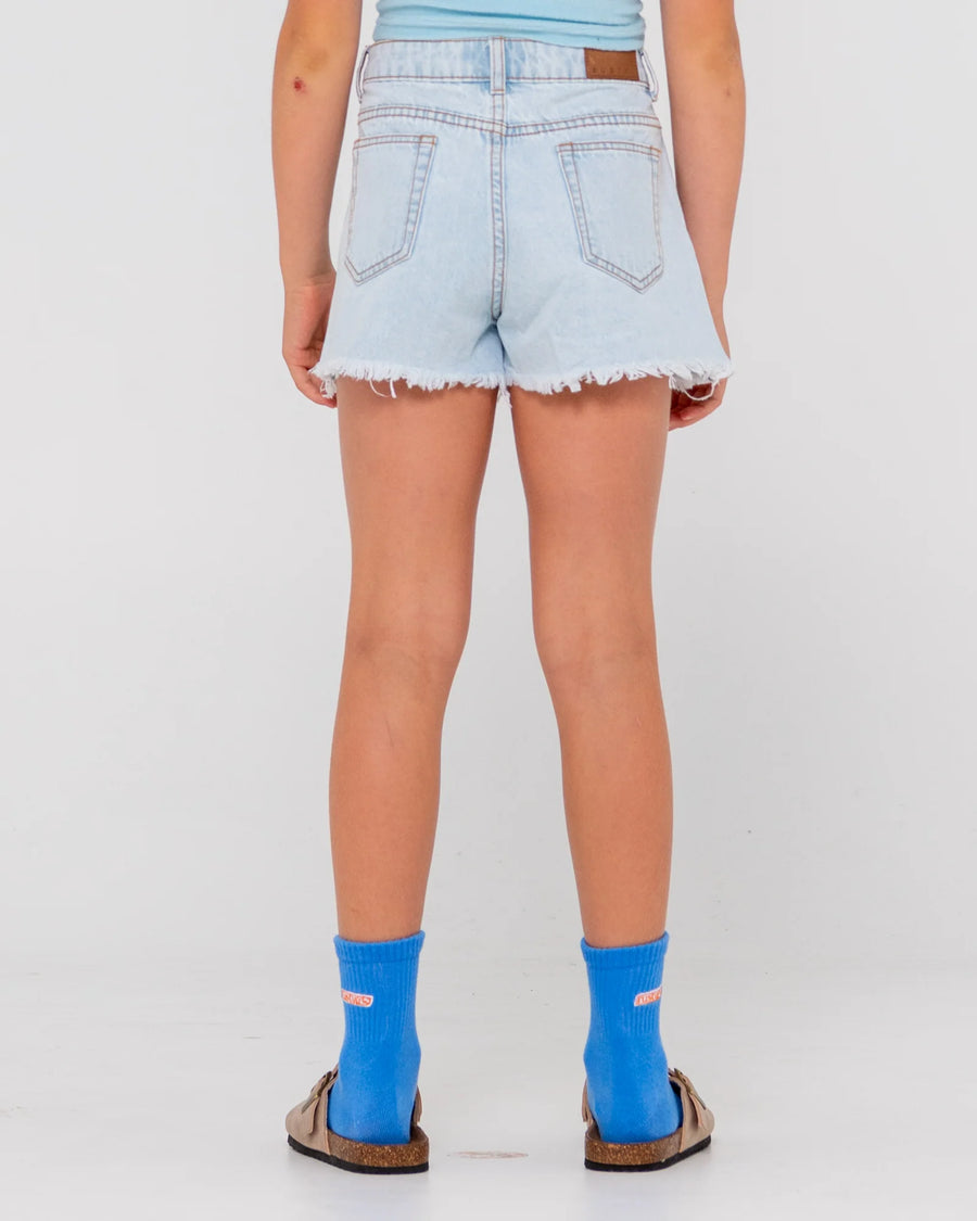 Rusty Penny Kick Flare Denim Short Girls - Sky Blue Heather