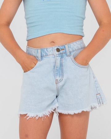 Rusty Penny Kick Flare Denim Short Girls - Sky Blue Heather