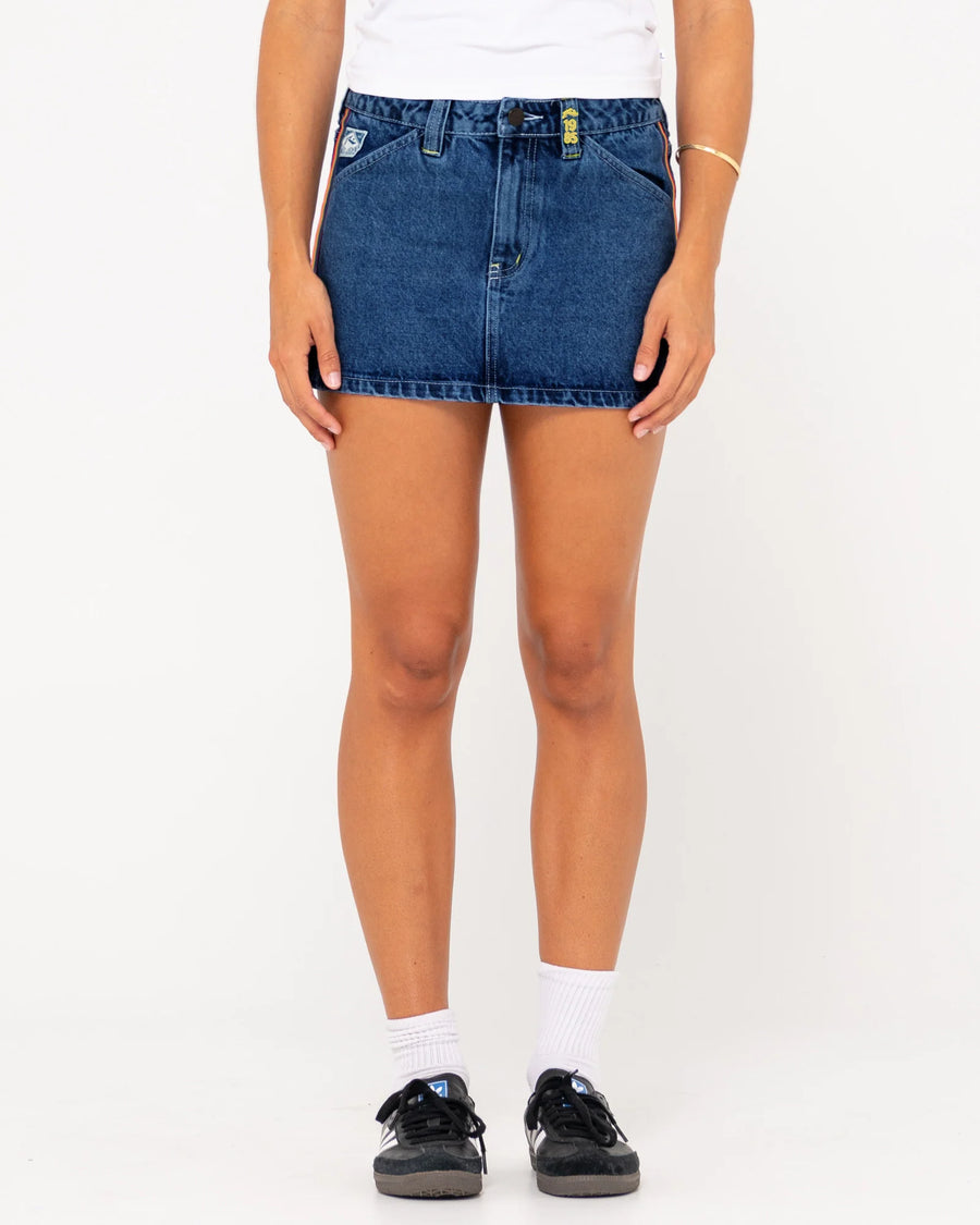 Rusty Flip Mommy Low Rise Mini Denim Skirt